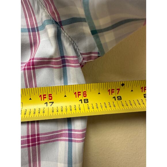 ORVIS Size Medium Women’s Checkered Button Down Tee Shirt Pink Blue Short Sleeve - Picture 11 of 13